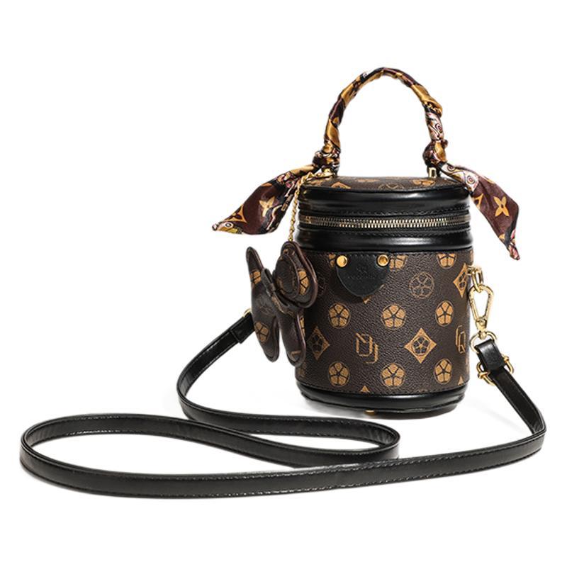 Women's Retro Printed Fashionable Round Cylindrical Fortune Bags