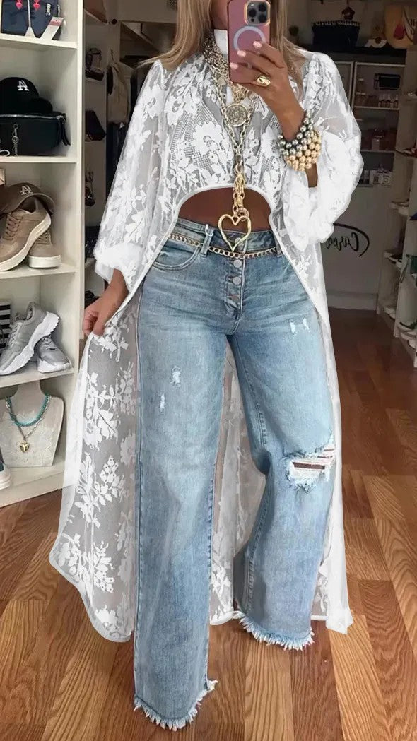 Comfortable Innovative Creative Lace Floral High-low Blouses