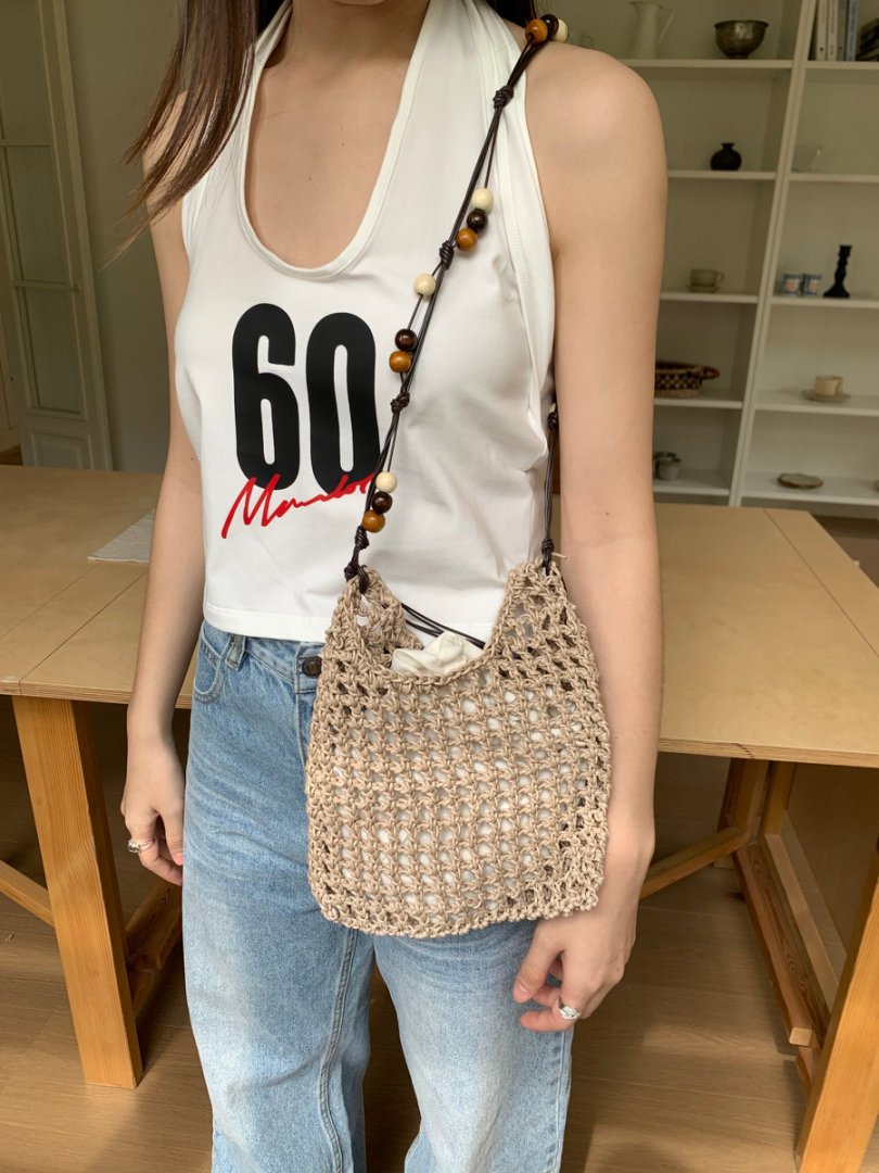 Women's Woven Retro Wooden Bead Tassel With Bags