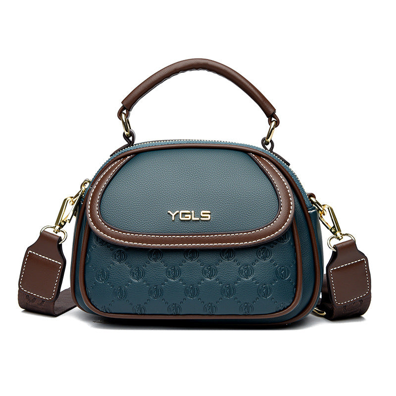 Women's Soft Leather Embossed Simple Round Large Crossbody Bags