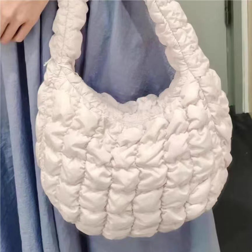 Women's Pleated Cloud Niche Plaid Bubble Down Shoulder Bags