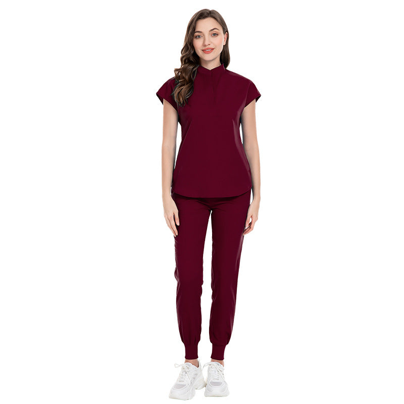 Color Medical Scrubbing Nursing Trousers Elastic Stand Collar Jogging Uniform