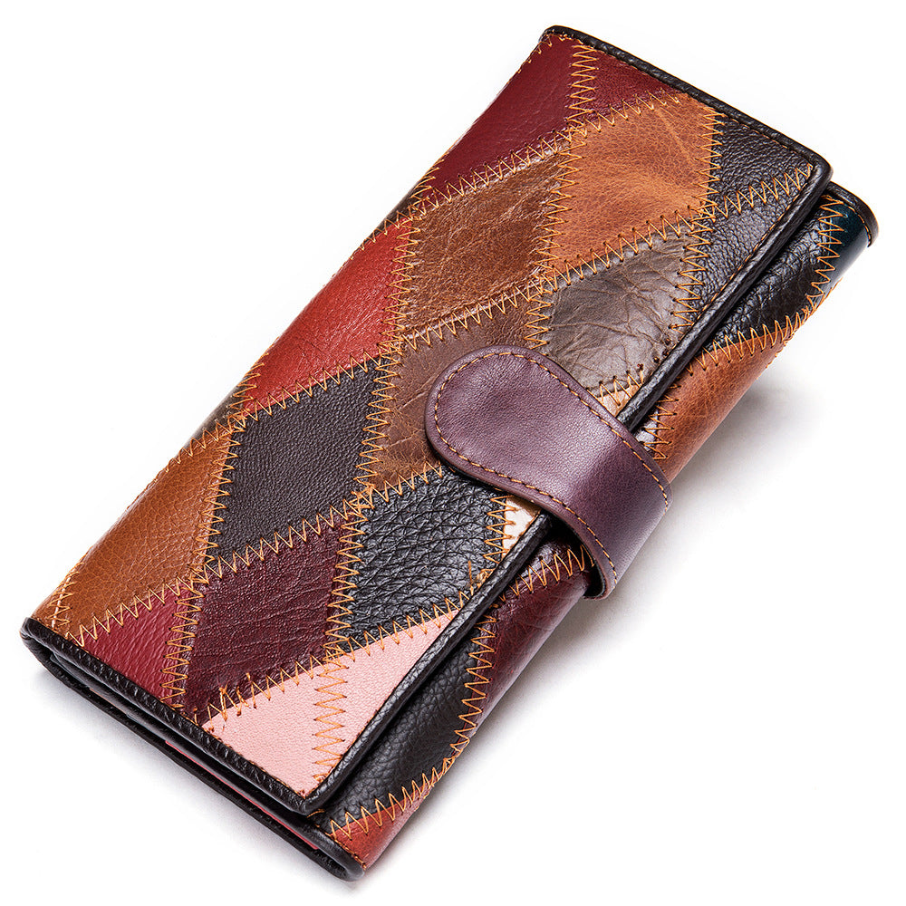 Women's Real Leather Stitching Personalized Minority Long Ladies Wallets