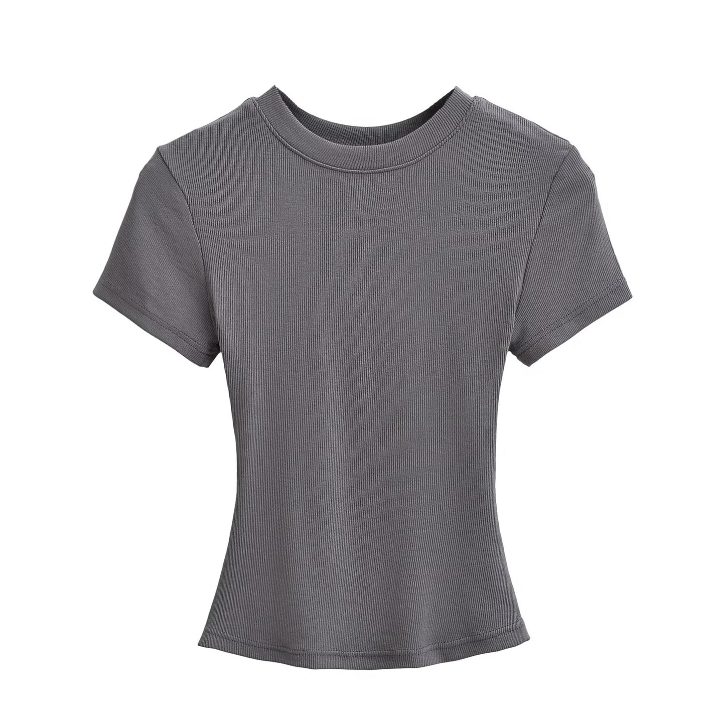 Women's Stretch Round Neck Thread T-shirt Summer High Waist Tight Blouses