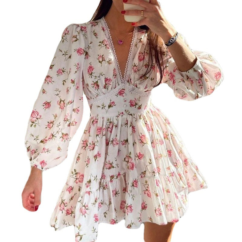 Women's Autumn Sweet Elegance Printed Lace Dress Dresses