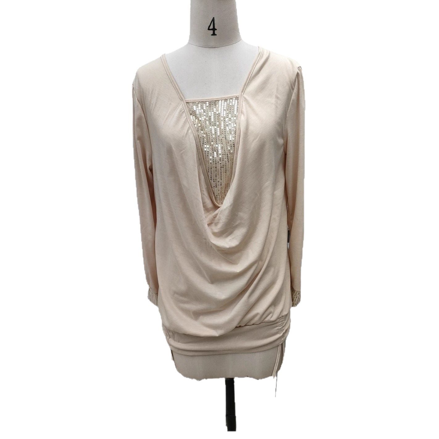 Pure Color Sequins Stitching Long-sleeved Elegant Blouses