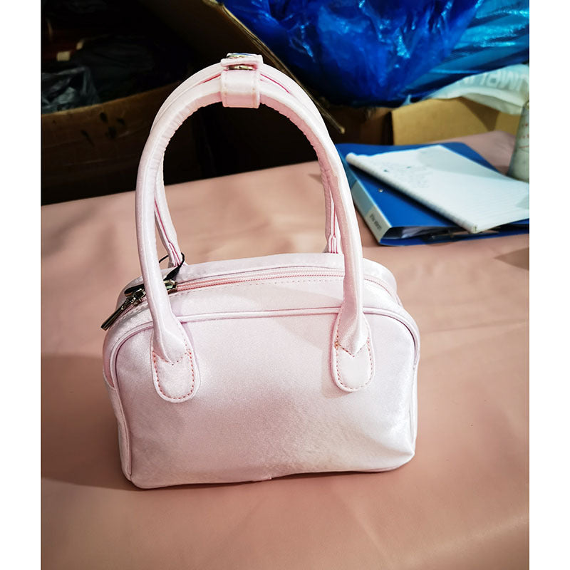 Female Niche Satin Pink Ballet Style Bowling Small Square Bags
