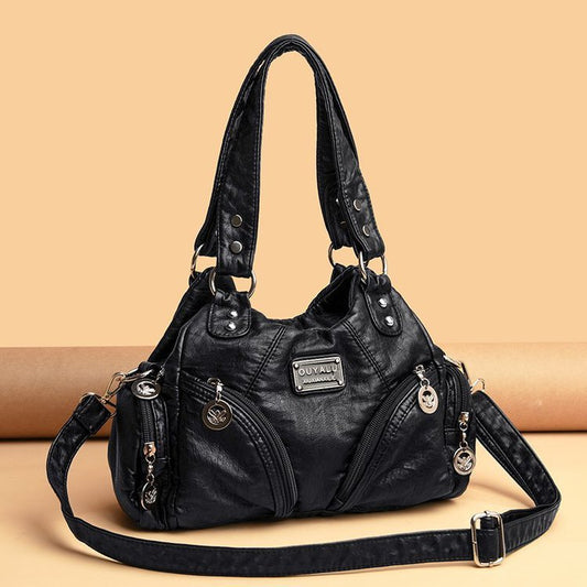 Women's Retro Soft Leather Motorcycle Trendy Quality Shoulder Bags