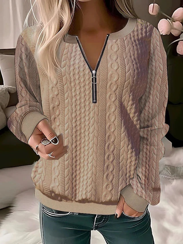 Jacquard Knitted Collar Zipper Pullover Loose-fitting Sweaters