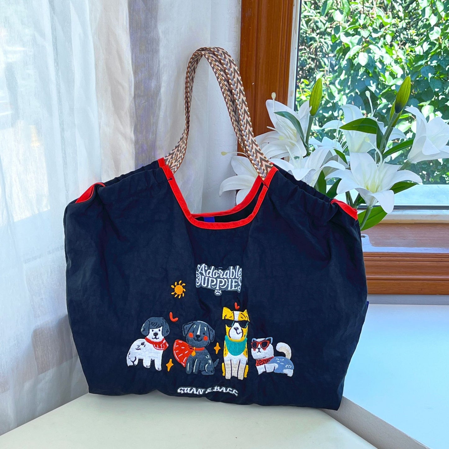 Women's Style Embroidery Shopping Fashion Nylon Waterproof Shoulder Bags