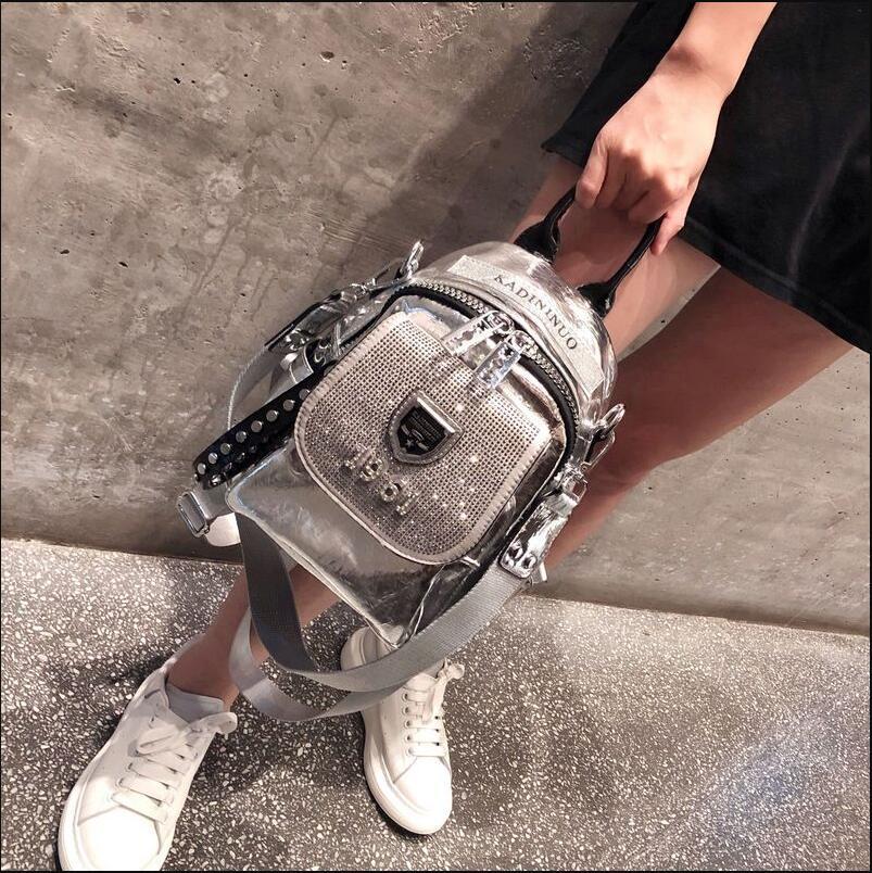 Women's Rhinestone Multipurpose Trendy Sier Soft Leather Bags