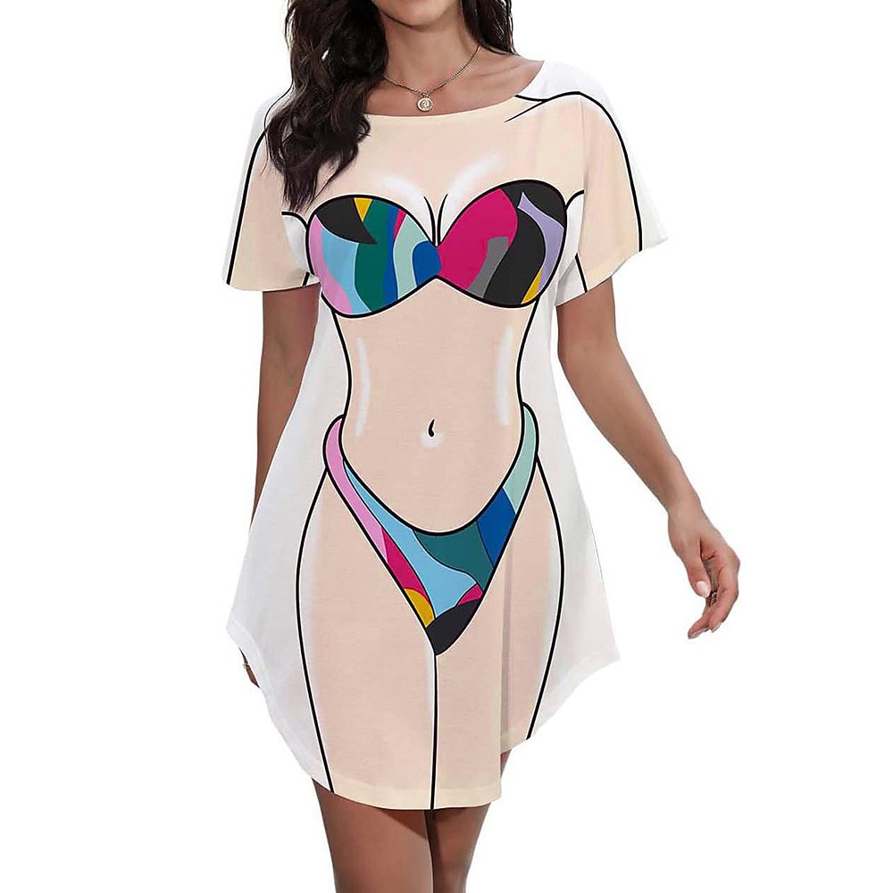 Women's Spoof Couple T-shirt Creative Girlfriends Beach Cover-up Skirts