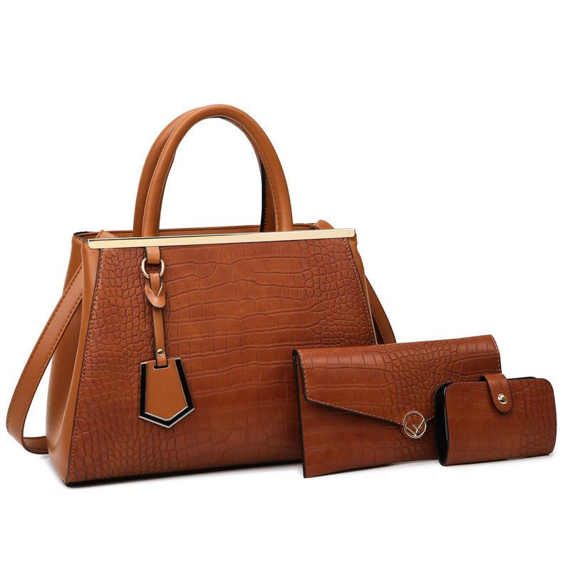 Women's Stone Pattern Patchwork Three-piece Set Mother Shoulder Bags