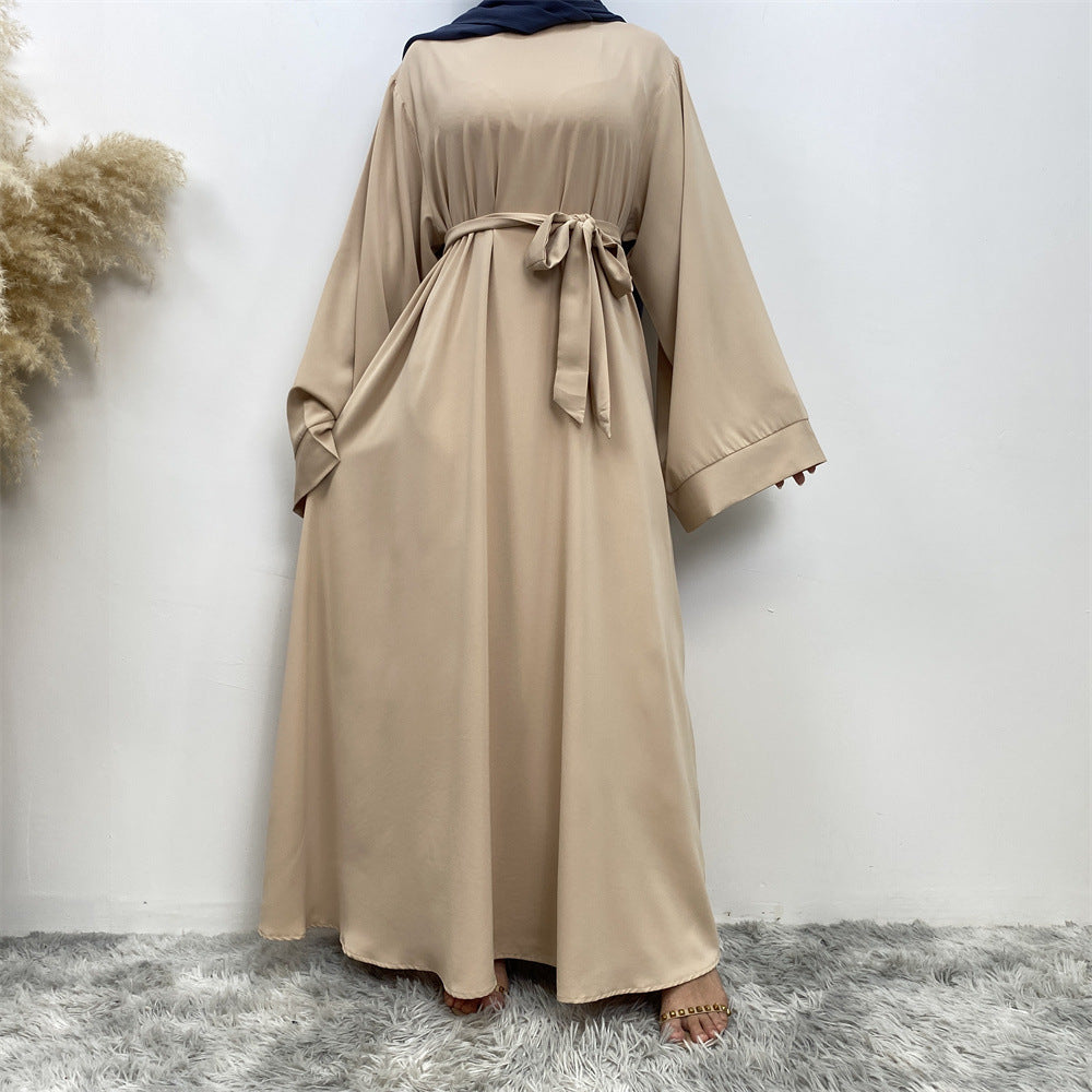 Solid Color Lace Up Muslim Dress Clothing