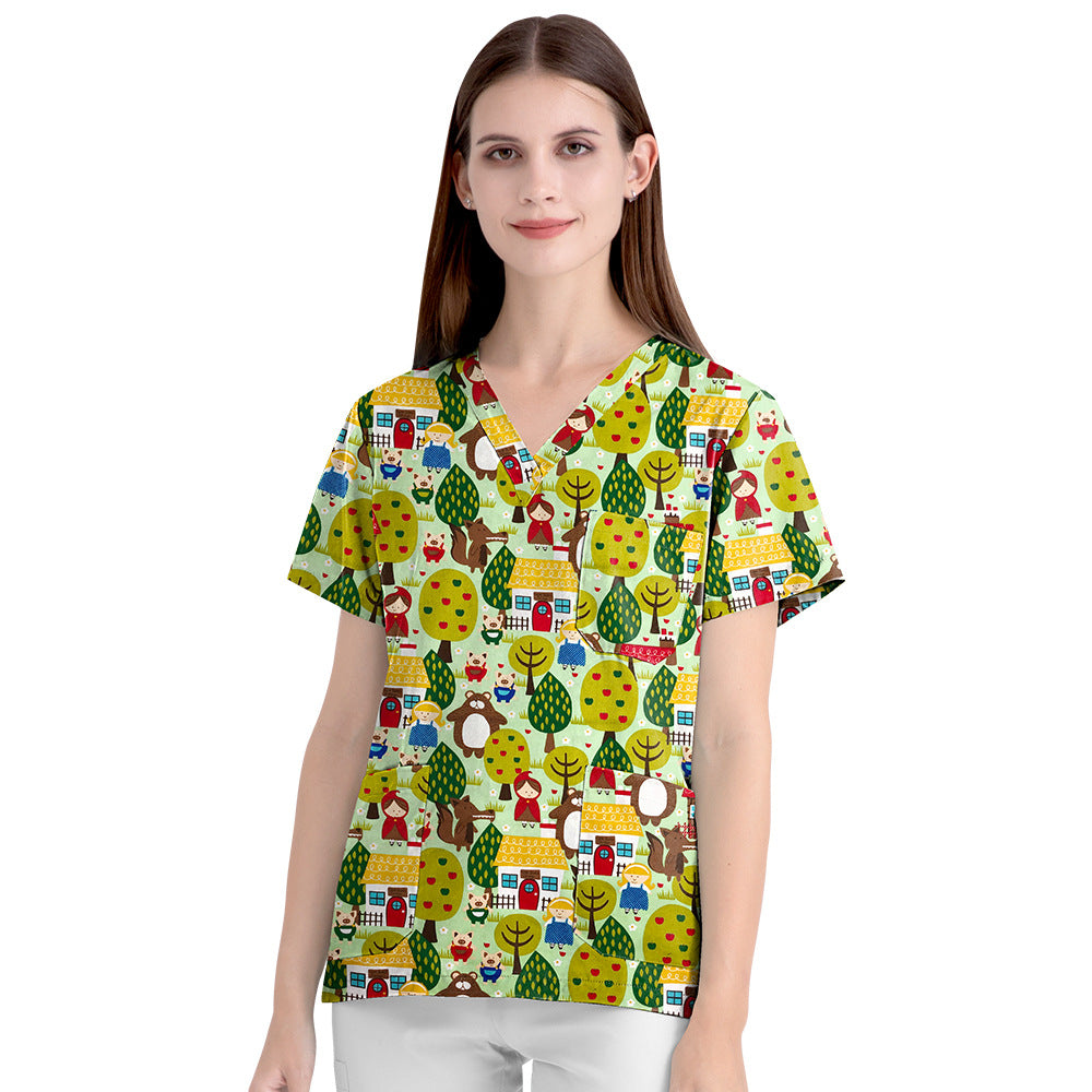 Women's Cartoon Print Surgical Gown Cloth For Uniform