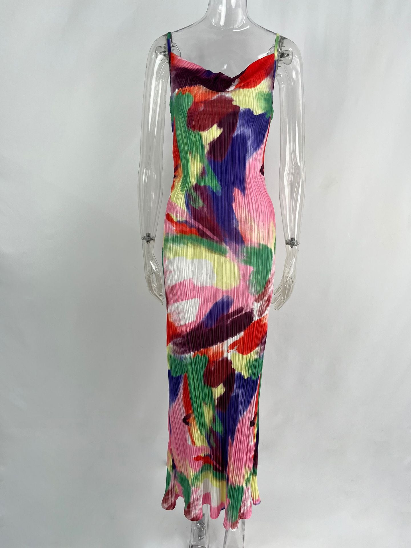 Russian Printed Pleated Slim Fit Slimming Dresses