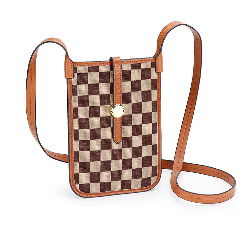 Women's Mobile Female Fashion Thin Plaid Cowhide Phone Bags