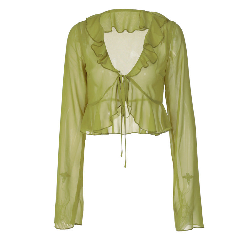 Women's Spring Popular Wood Ear Deep Long Blouses