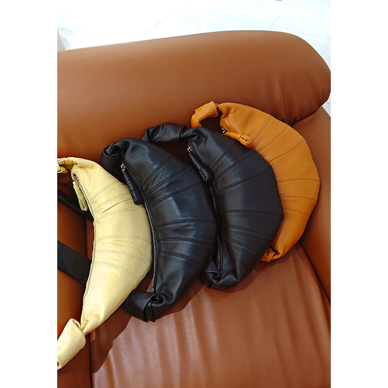 Women's Spring Niche Sheepskin Croissant Genuine Leather Underarm Shoulder Bags