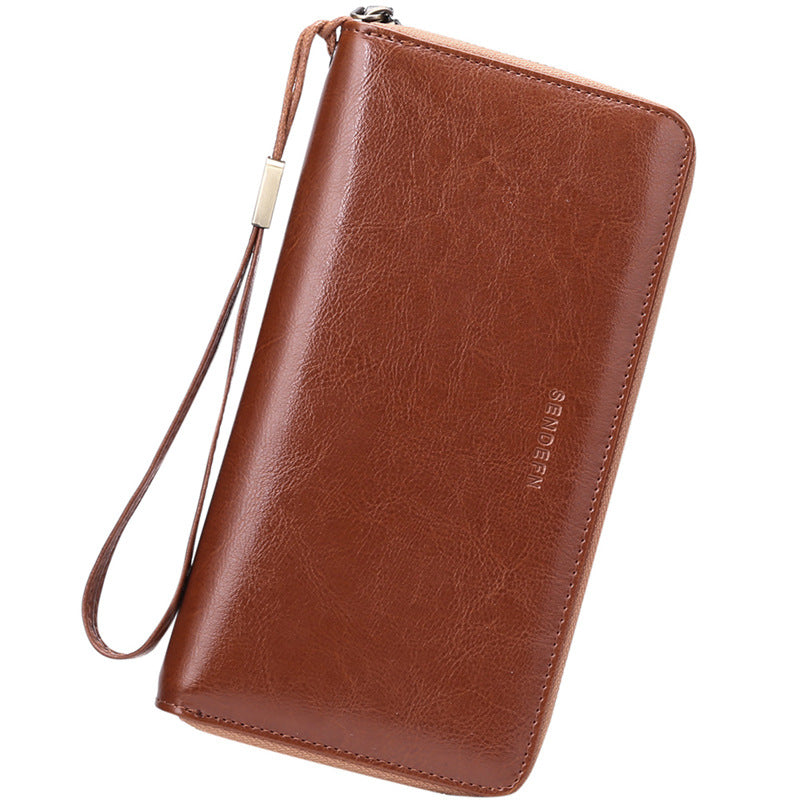 Women's Swiping Leather Large Capacity Long Top Layer Cowhide Ladies Wallets