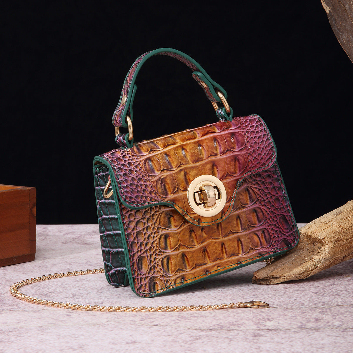 Women's Portable Retro Brahmin Crocodile Pattern Crossbody Bags