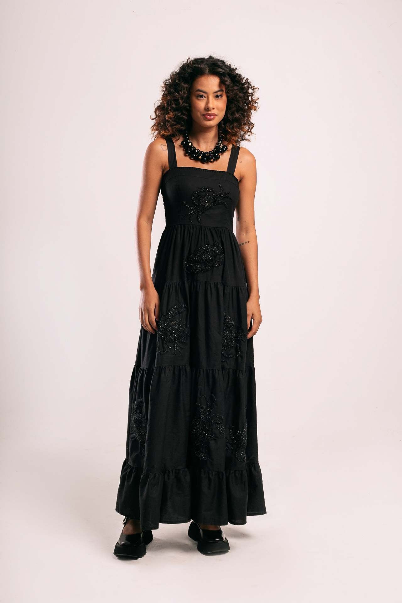 Women's Embroidered Pleated Puffy Sling Dress Beach Dresses
