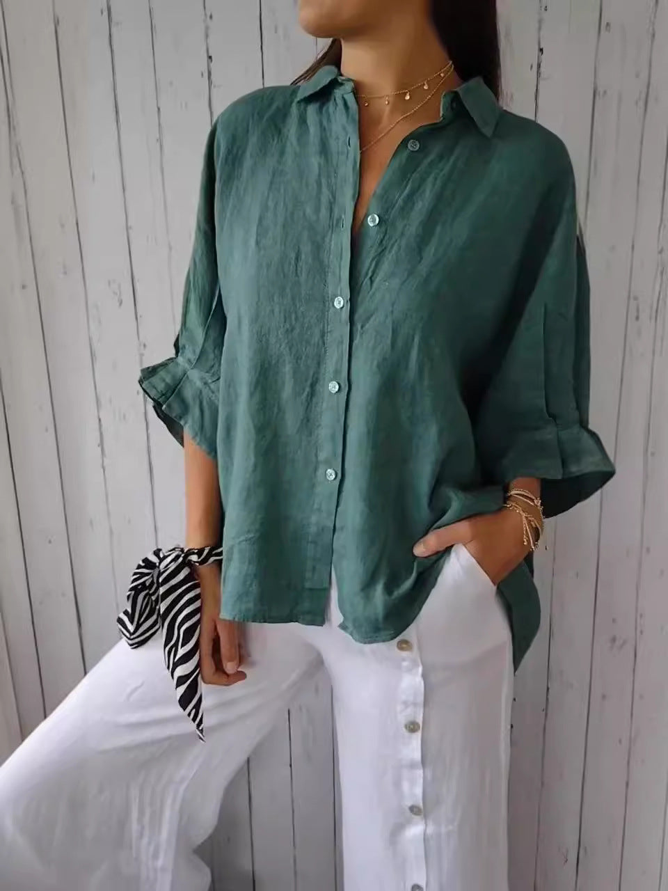 Spring Cotton Linen Back Design Shirt Blouses