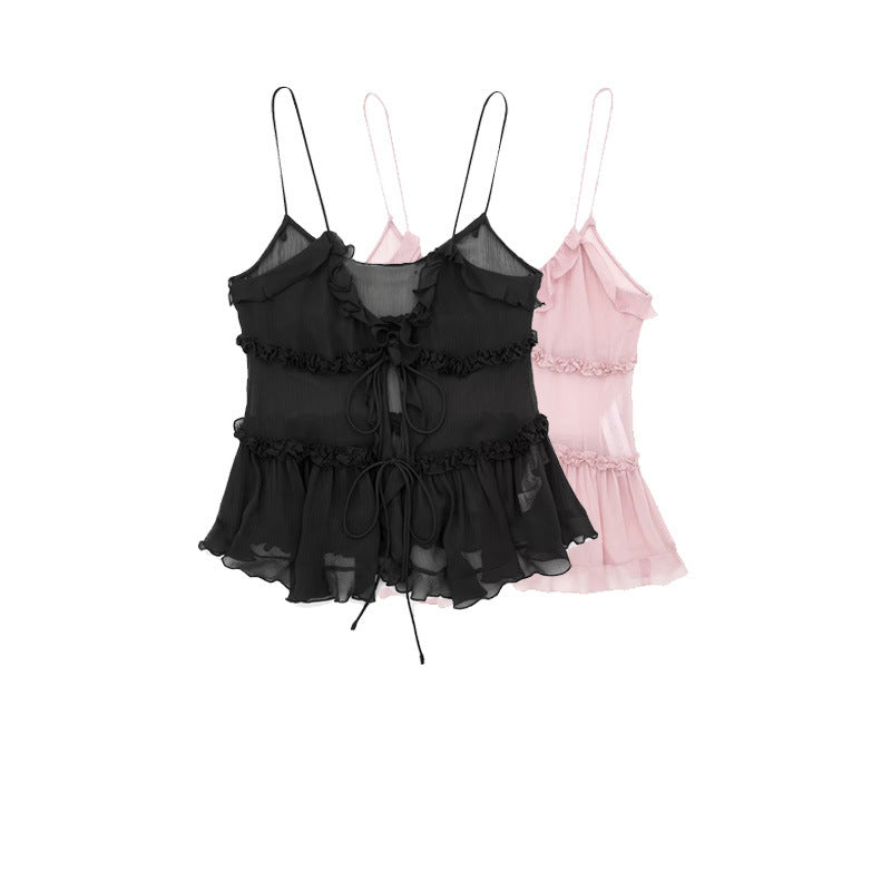 Women's French Sexy Translucent Laminated Decoration Tops