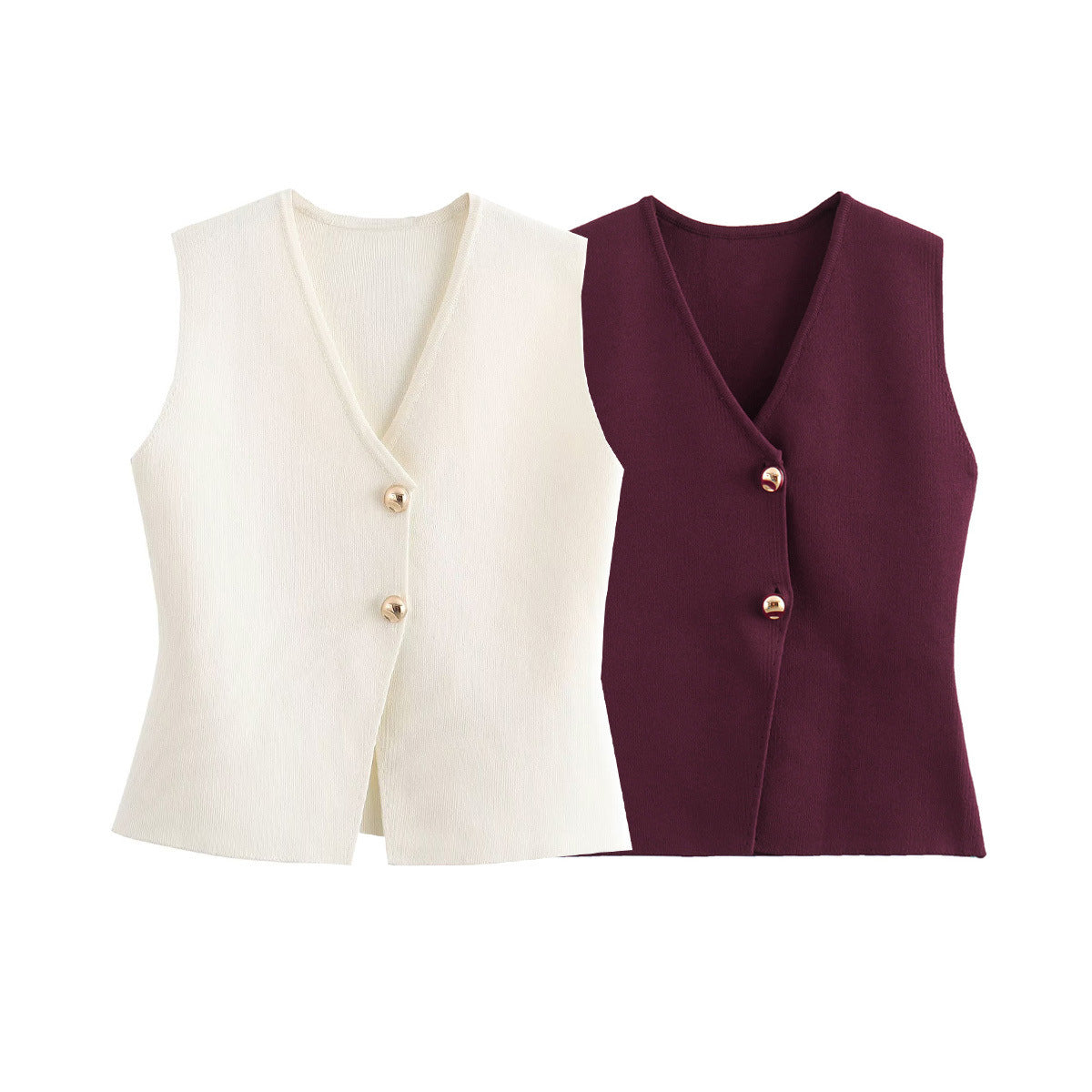 Women's Summer Solid Color Gold Button Decoration Vests