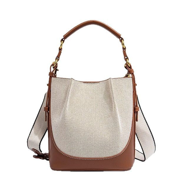 Women's Spanish Brown Pleated Drawstring Versatile Wide Crossbody Bags