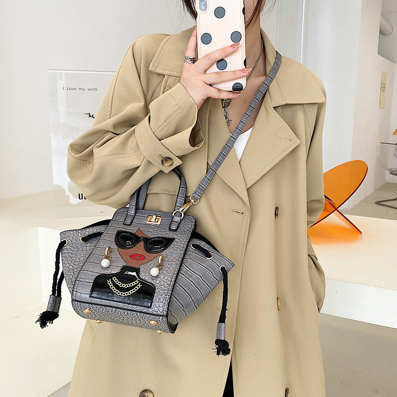 Women's Glasses Retro Stone Pattern Pearl Rivets Handbags