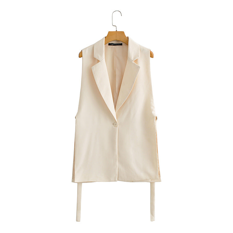 Autumn Pure Color Tied Decorative Split Vests