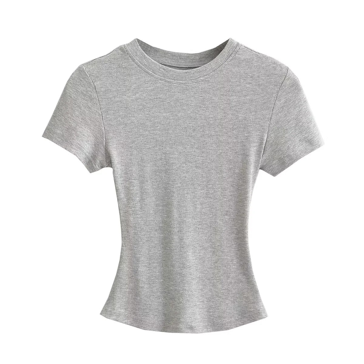 Women's Stretch Round Neck Thread T-shirt Summer High Waist Tight Blouses