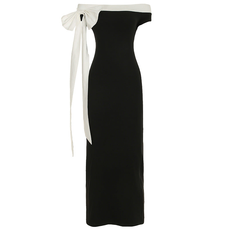 Women's Sexy Style Color Contrast Patchwork Bow Dresses