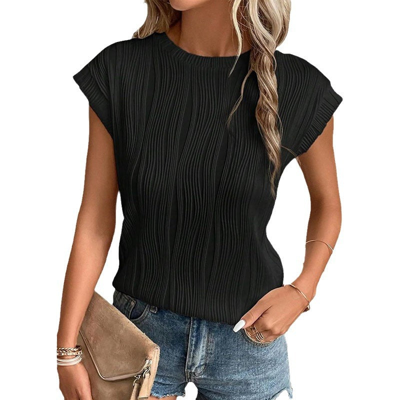 Women's Round Neck Super Sleeve Solid Color Blouses
