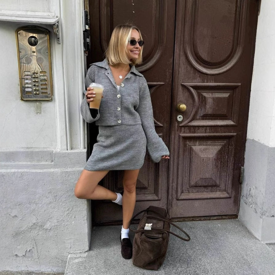 Unique Fashionable Lapel Flared Sleeve Woolen Sweaters