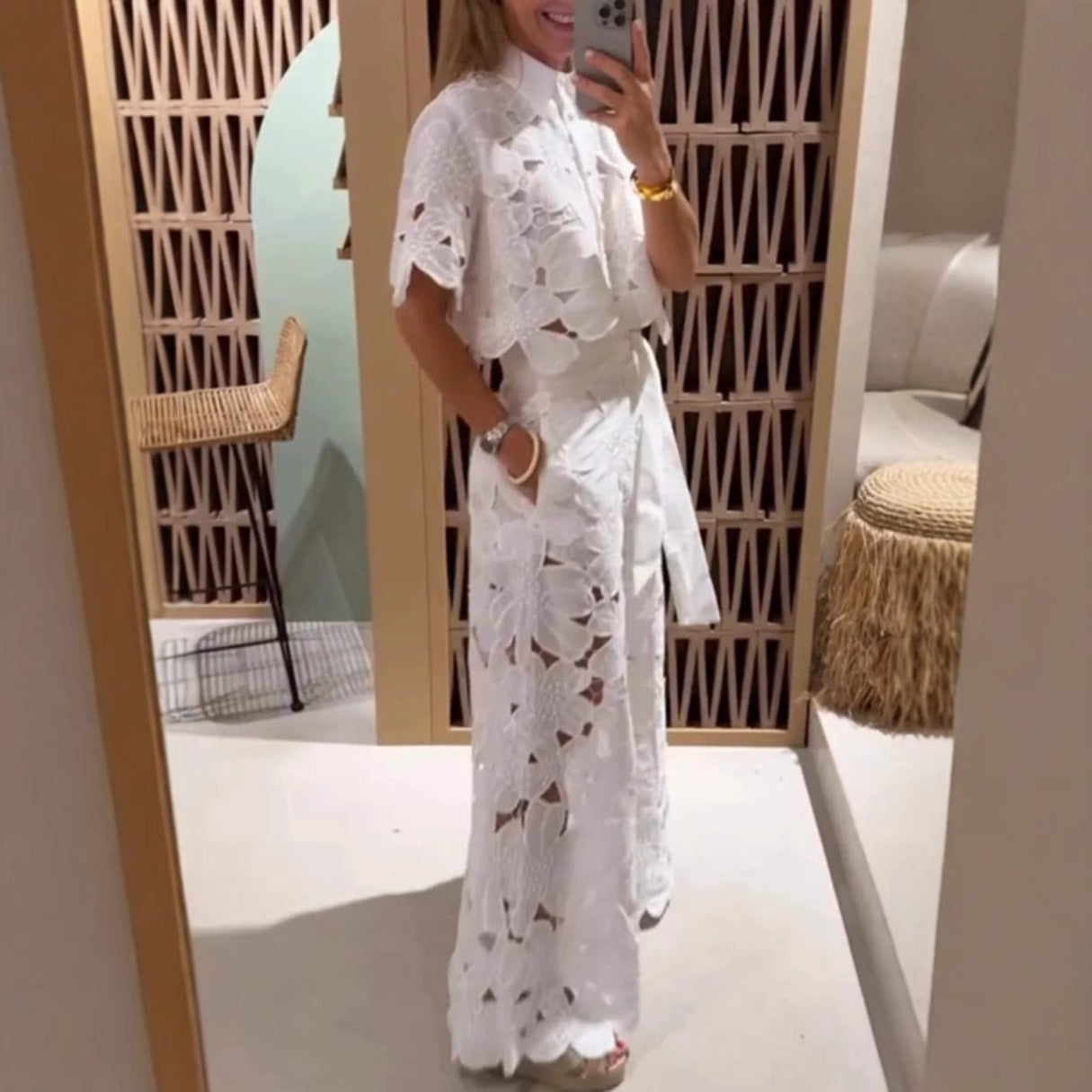 Women's Color Sexy Cutout Wide Leg Two-piece Suits