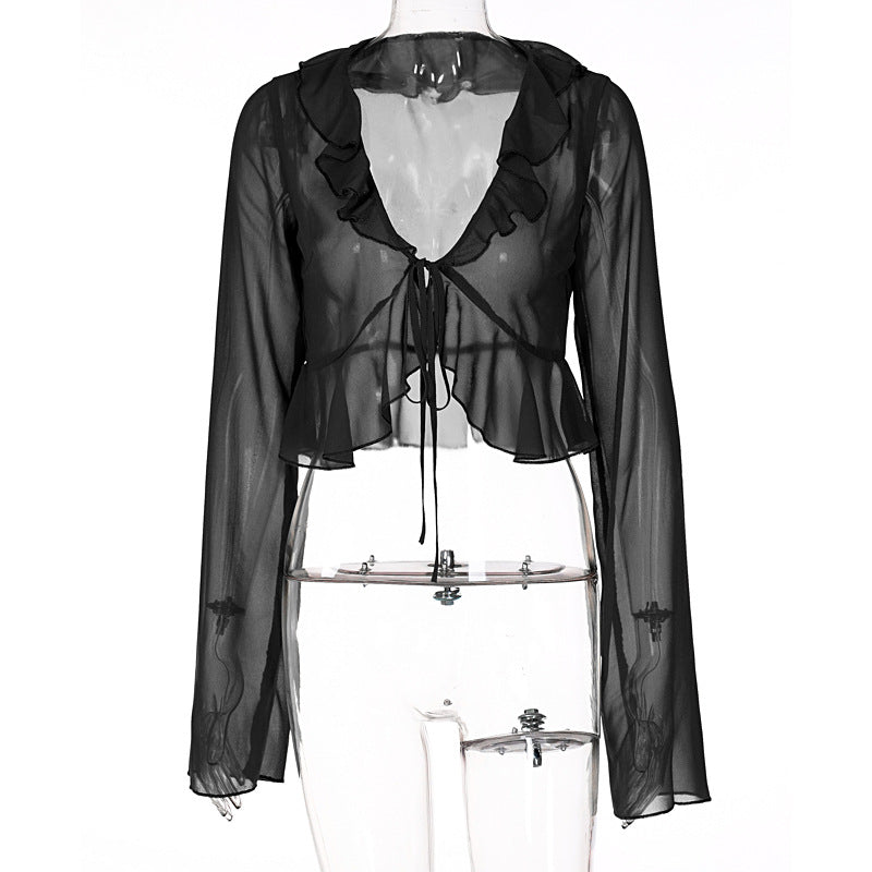 Women's Spring Popular Wood Ear Deep Long Blouses