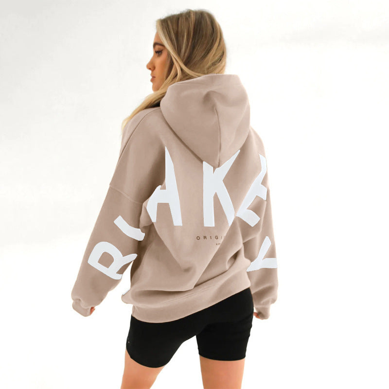 Women's Printed Thickening Long Sleeve Loose Hooded Sweaters