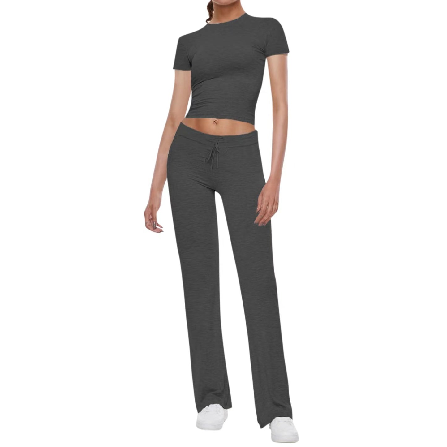 Basic Casual Solid Color T-shirt Flanging Waist Head Suits