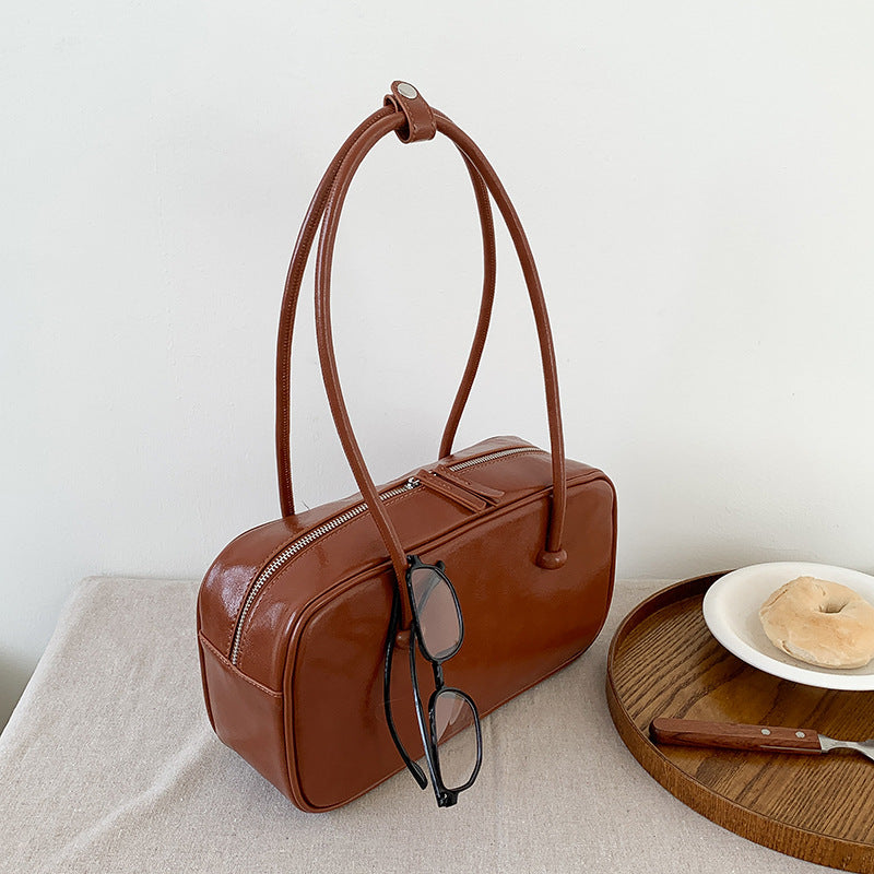 Women's Oil Wax Leather Retro Boston Korean Style Large Shoulder Bags