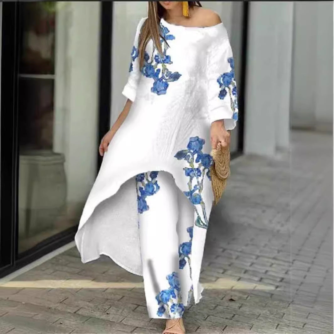 Women's Loose Large Irregular Pattern Print Ninth Sleeve Suits