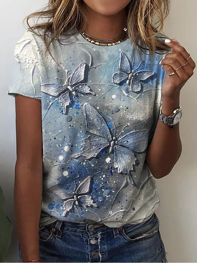 Women's Green Blue Yellow Butterfly Print Sleeve Casual Weekend Shorts