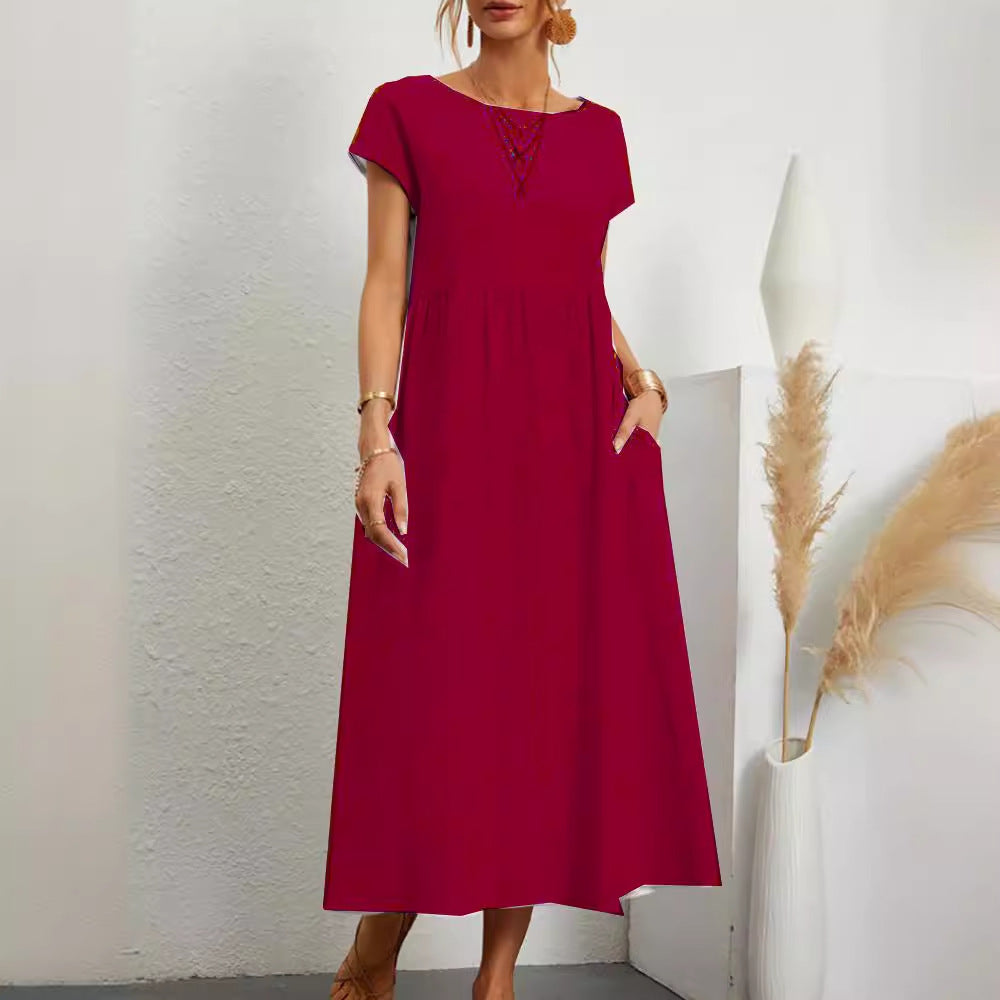 Color Sleeveless Loose Cotton Linen Pocket Dresses