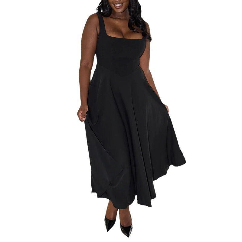 Solid Color Shoulder Strap Slim Fit Dresses