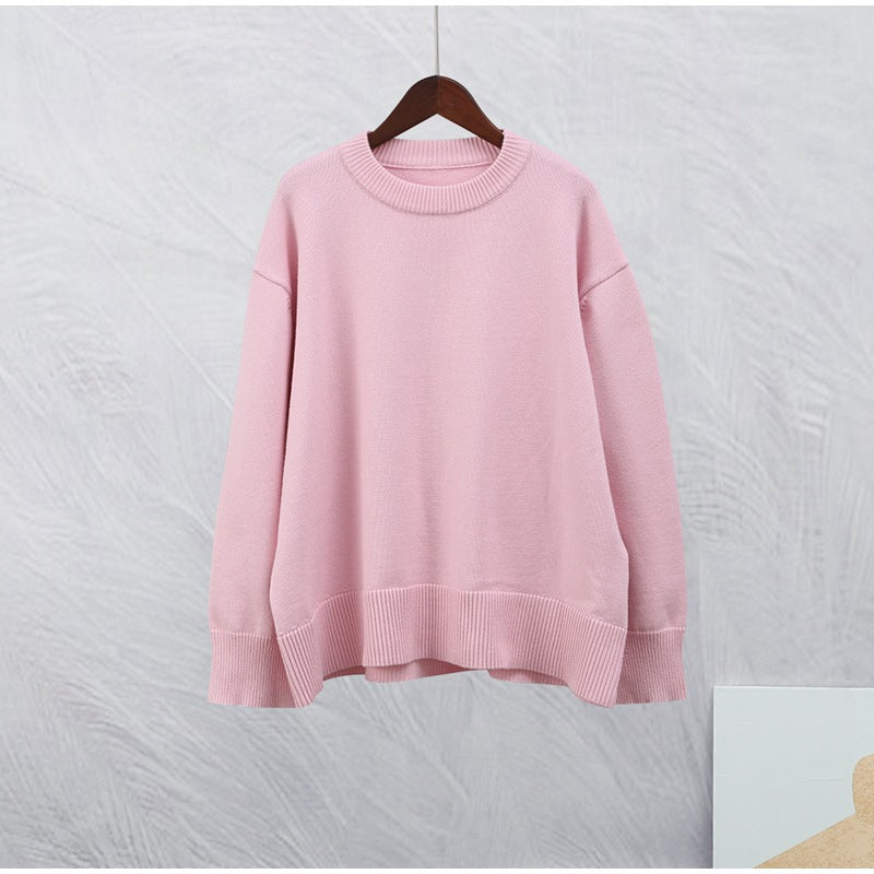 Winter Pink Sweet Crew Neck Pullover Sweaters