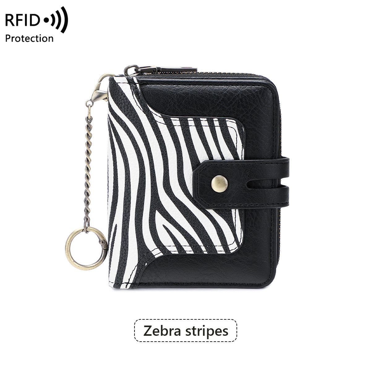 Women's Swiping Chain Printing Color Contrast Short Ladies Wallet