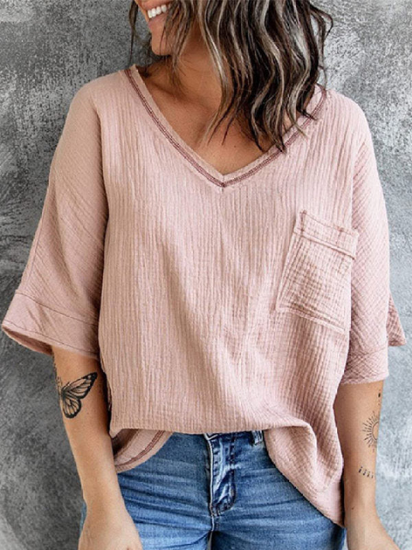 Summer Solid Color Loose Casual Sleeve Blouses