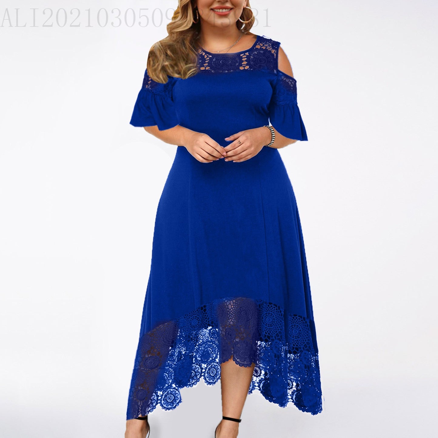 Color Chest Wrap Lace High Waist Dresses