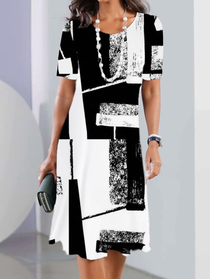 Digital Printing Fashion Casual Loose Ladies Round Dresses